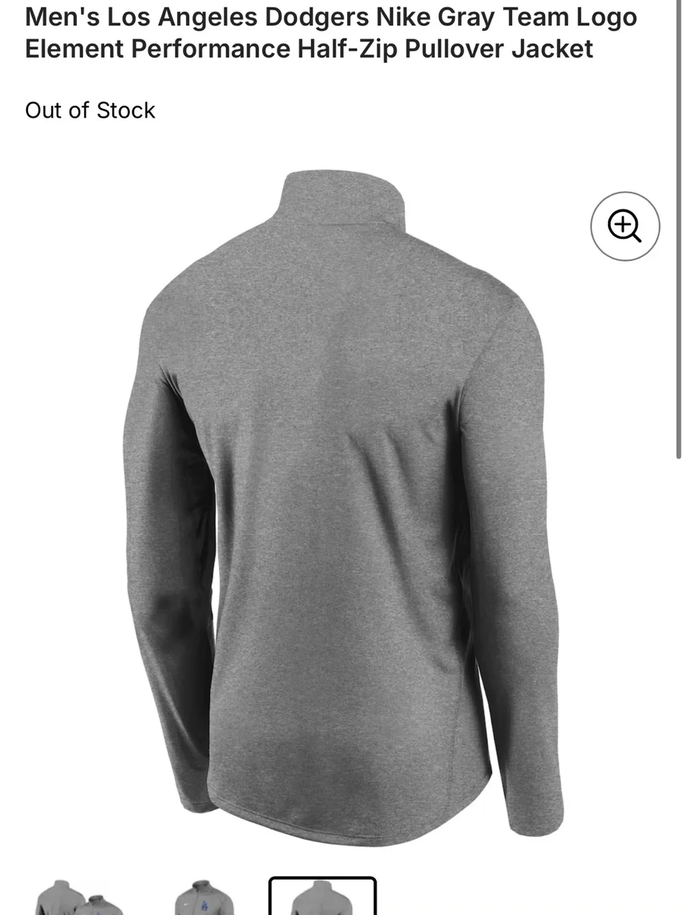 MLB Nike Los Angeles Dodgers Logo Gray Quarter-Zip Performance Pullover Jacket